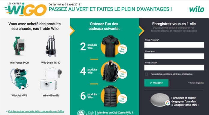 Wilo lance les « Offres Wigo » : une opération nationale à destination des artisans du bâtiment