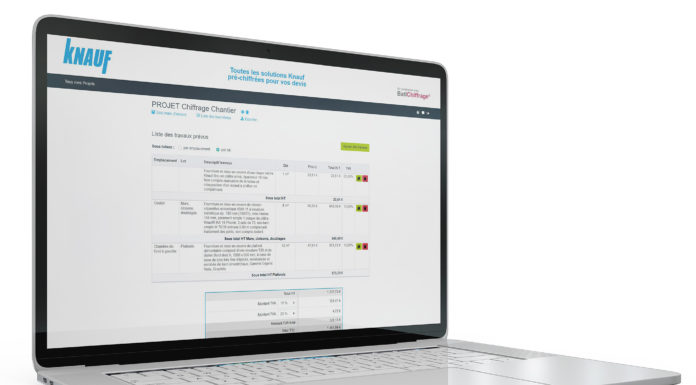 Knauf BatiChiffrage : un nouvel outil en ligne pour estimer rapidement le coût fourni-posé d’un projet