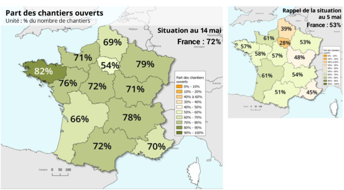 Suivi de la reprise des chantiers bâtiment suite à la crise sanitaire Covid-19 : la situation au 15 mai