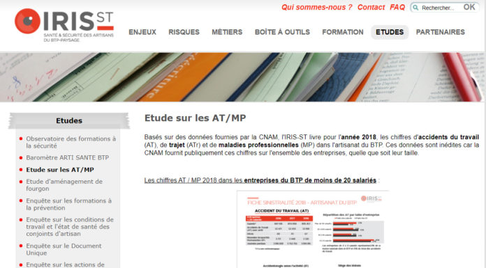 Etude sur les accidents du travail et les maladies professionnelles des entreprises artisanales du BTP et du paysage : l’Iris-ST vous propose de retrouver tous les chiffres par métier