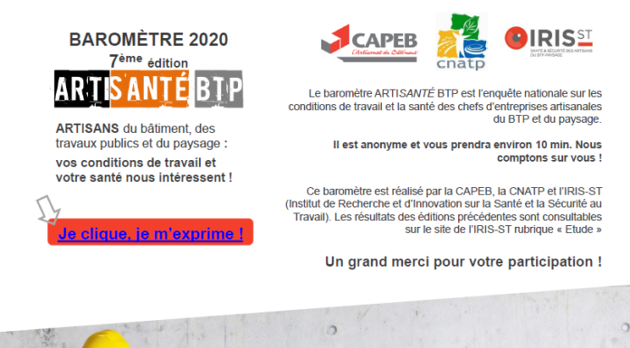 L’Iris-ST, en collaboration avec la Capeb et la CNATP vient de lancer son baromètre Artisanté BTP
